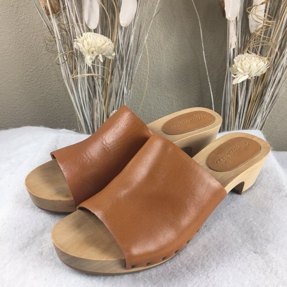 Madewell Shoes - Madewell Womens Brown Leather Evelyn Wood Slide Clog sz 6.5
